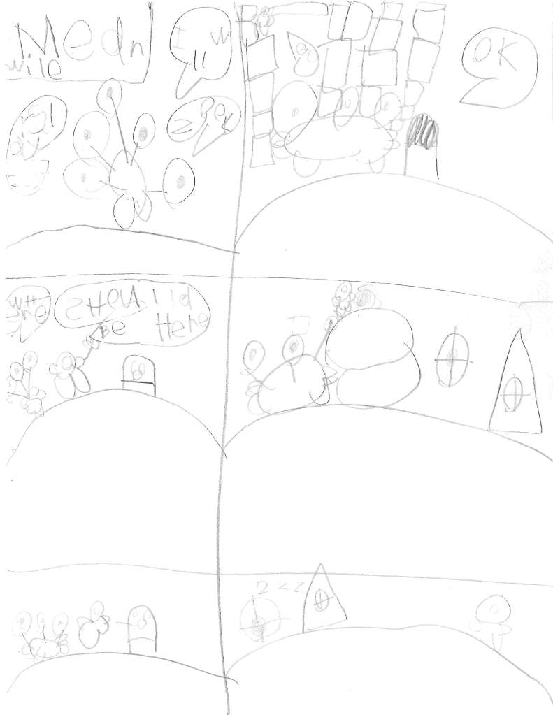 Meanwhile, Mook, a round alien with five eyes on stalks, says "I will destroy Zook."
On Saturn, Zook asks "Where?"
"Should be here," says Pook.
They find gold on Saturn. Zook carries it back to their ships. Zook is tired and takes a nap.